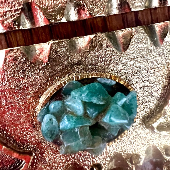 Vintage Unsigned SWOBODA Jade Stone Pearl Gold tone Long Bib Festoon NECKLACE - Picture 4 of 5